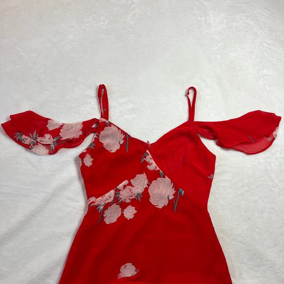 Lulus Love in Bloom Red Floral Print Off-the-Shoulder High-Low Dress Size XS - Picture 4 of 13
